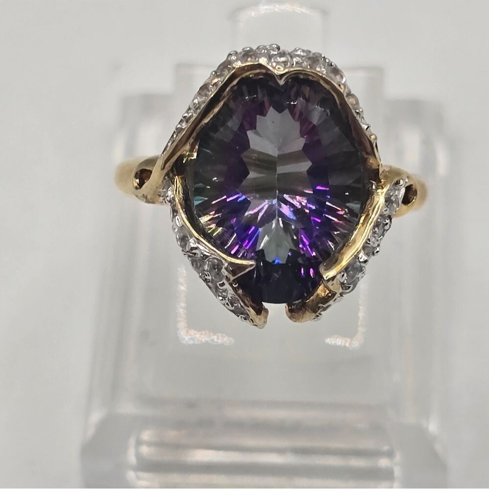 925 STERLING SILVER 6.70CT NATURAL COLOR ENHANCED TOPAZ & WHITE TOPAZ RING 7.25